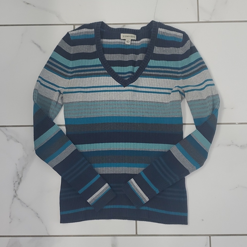 St John's Bay Ribbed V-Neck Sweater Size M